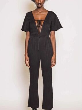 Tie-Front Black V-Neck Jumpsuit